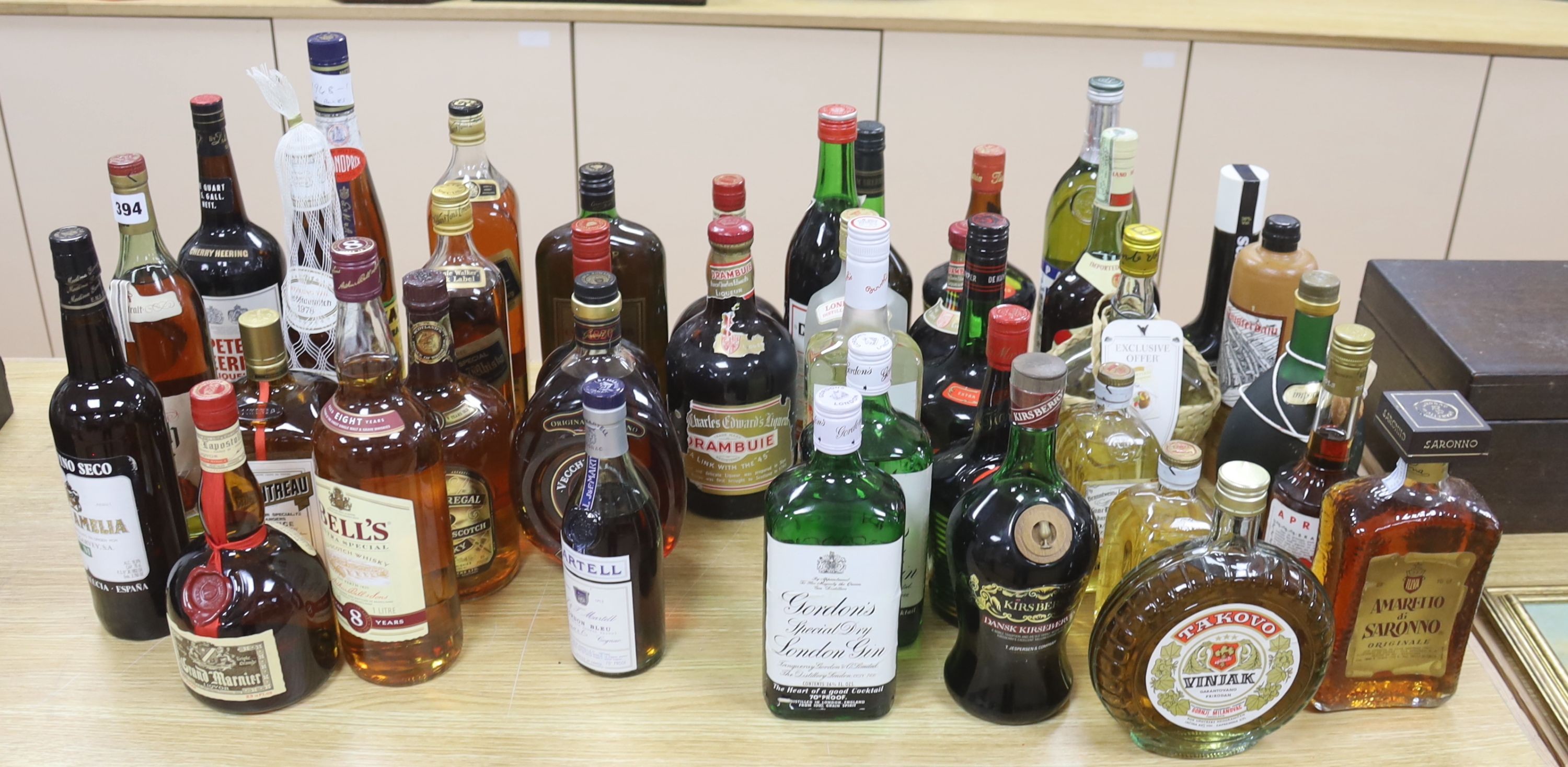 A large quantity of assorted spirits, etc., 39 bottles